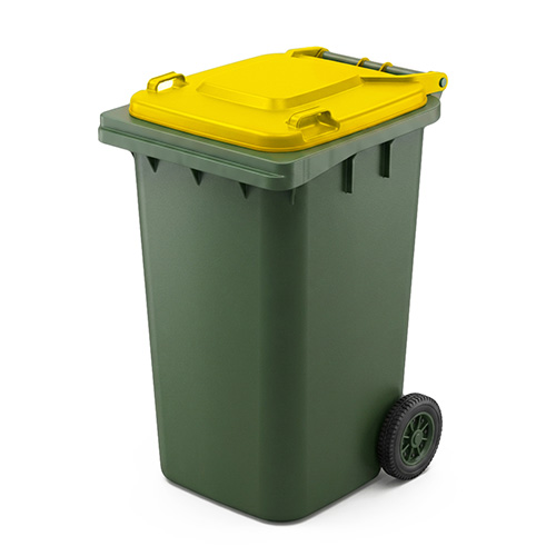 household bin with yellow lid