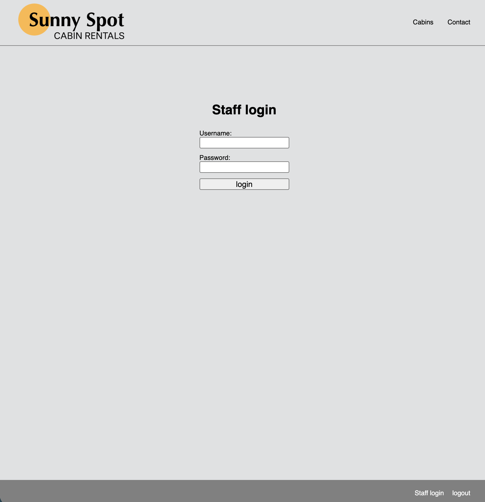 screenshot of sunny spot login page