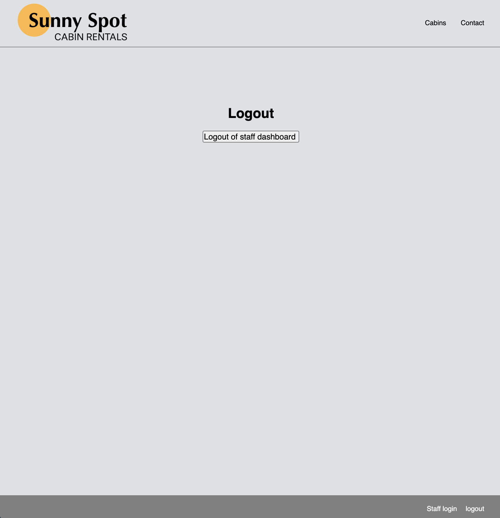 screenshot of sunny spot logout page